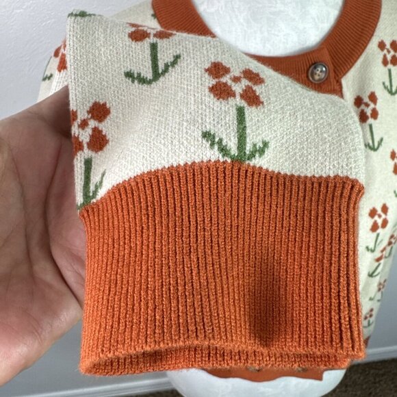 DAZY Women's S Crew LS Double Breasted Button Cardi Sweater Rust Floral EUC - Picture 7 of 12